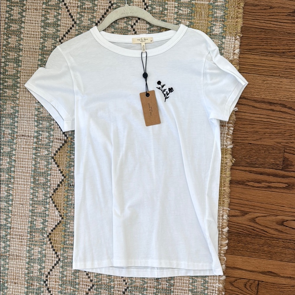 Rag & Bone White Tee with Black Floral Detail